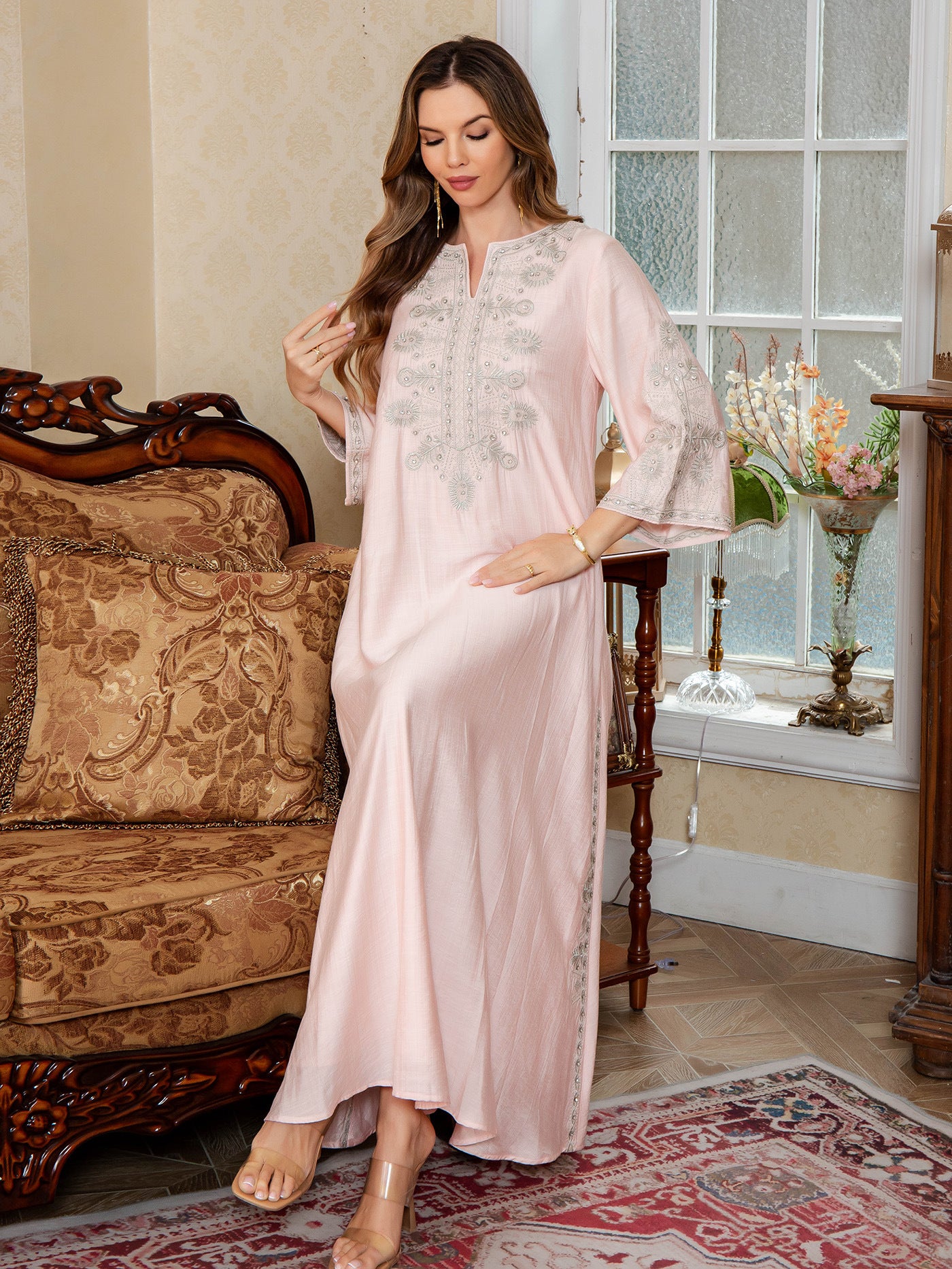 Embroidered Kaftan Maxi Dress