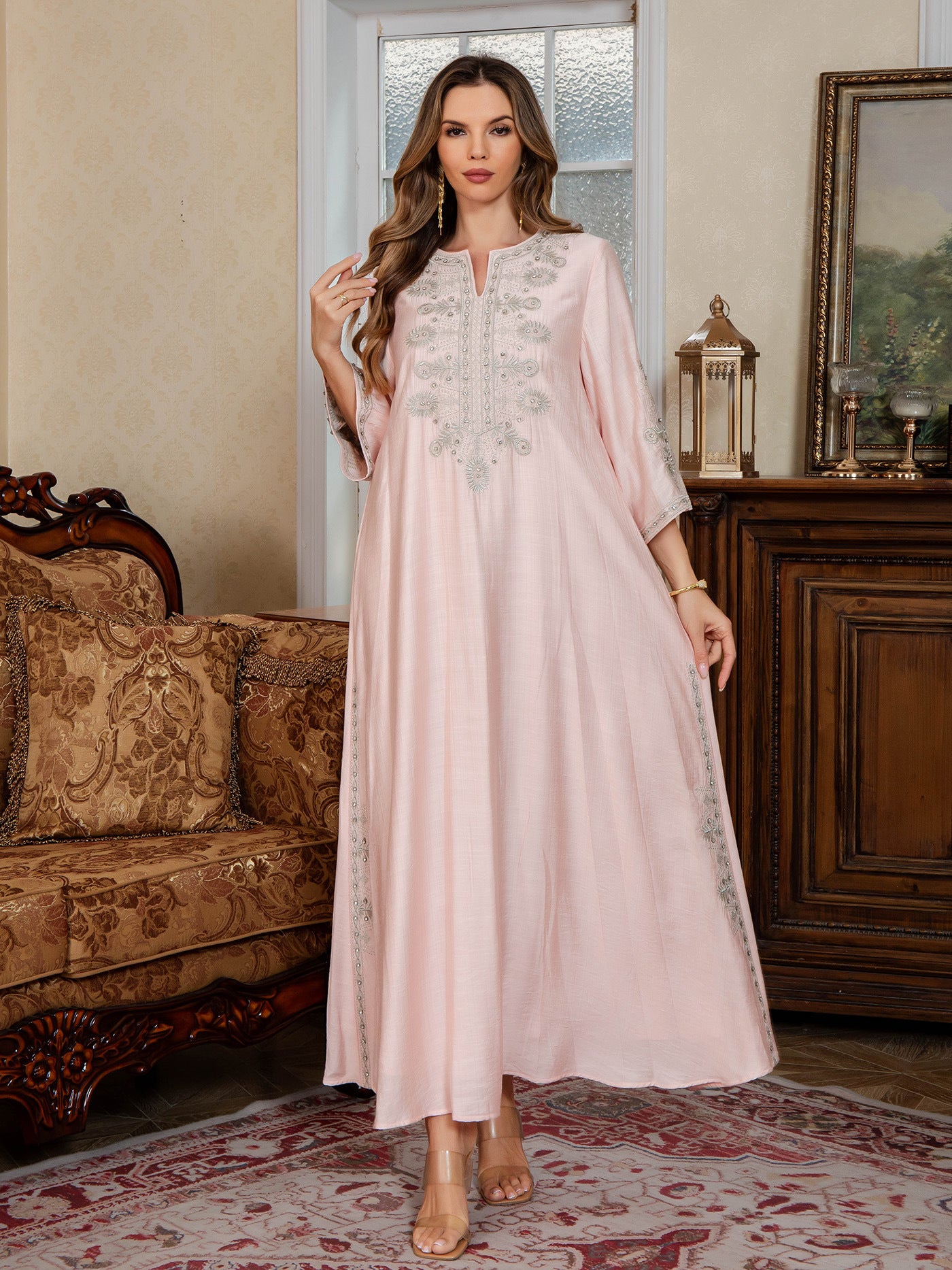 Embroidered Kaftan Maxi Dress