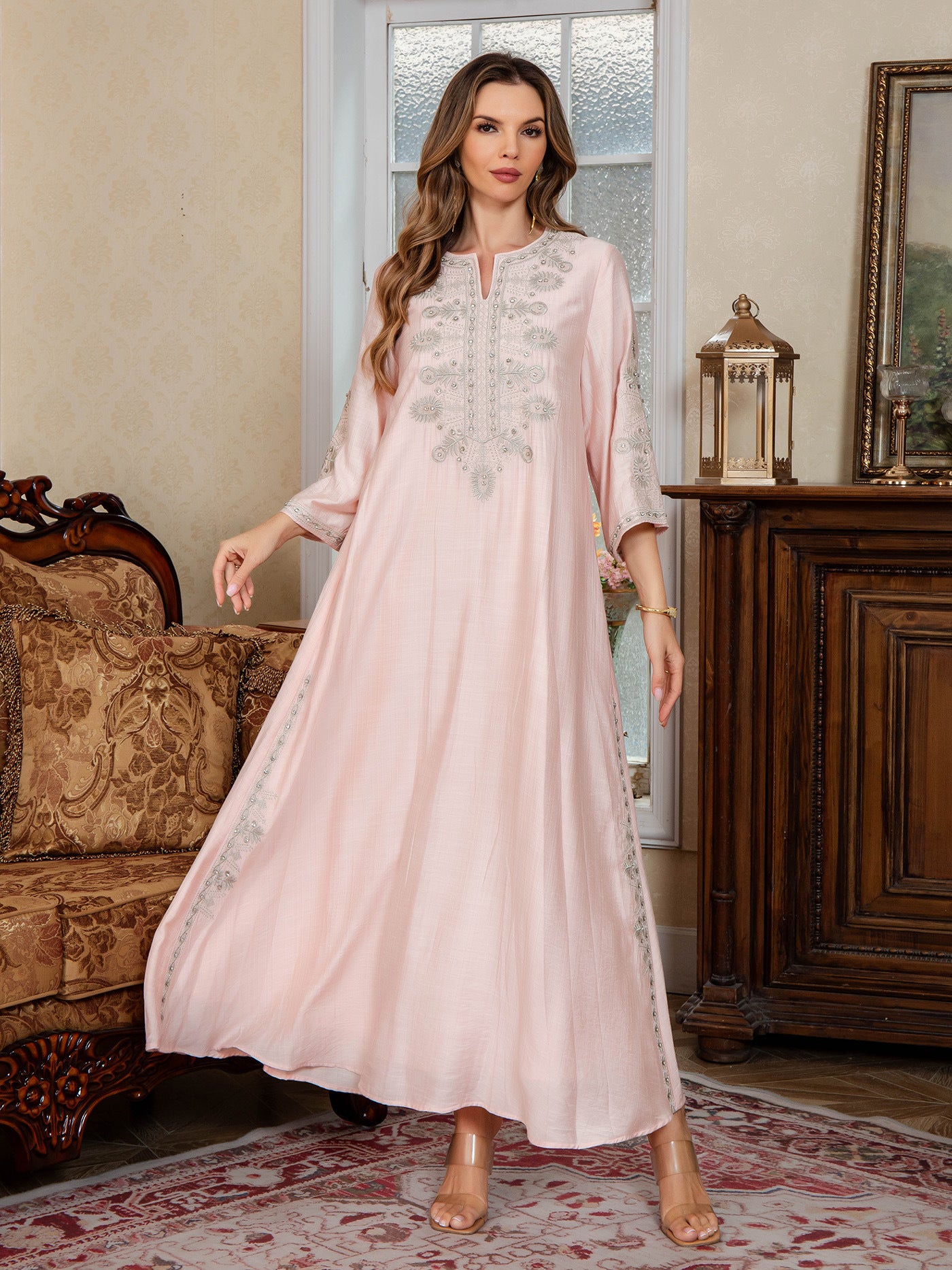 Embroidered Kaftan Maxi Dress