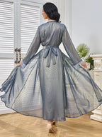 Floral Collar Long-Sleeve Maxi Dress