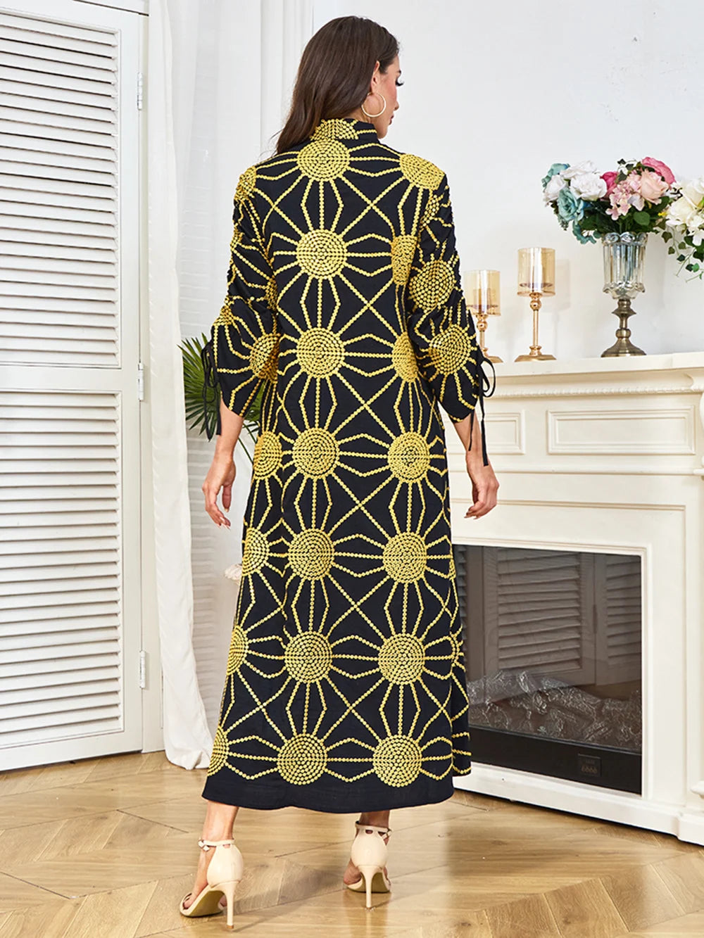Embroidered V-Neck Tassel Maxi Dress