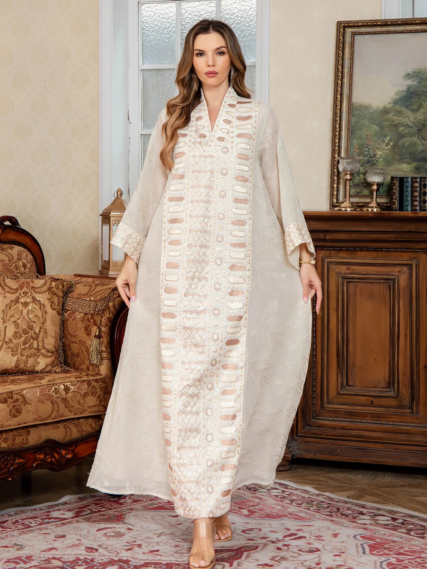 Embroidered Abaya Maxi Dress