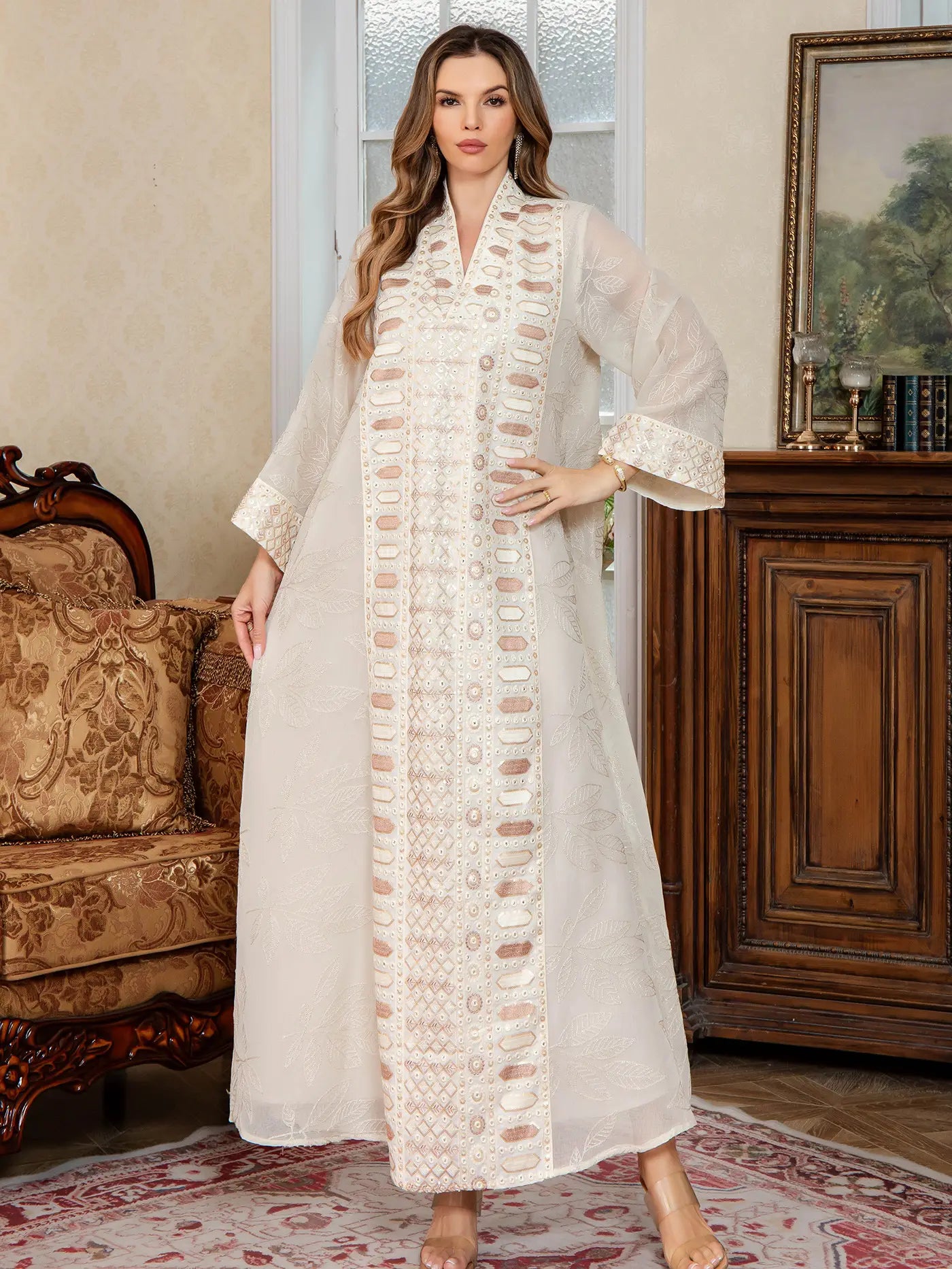 Embroidered Abaya Maxi Dress