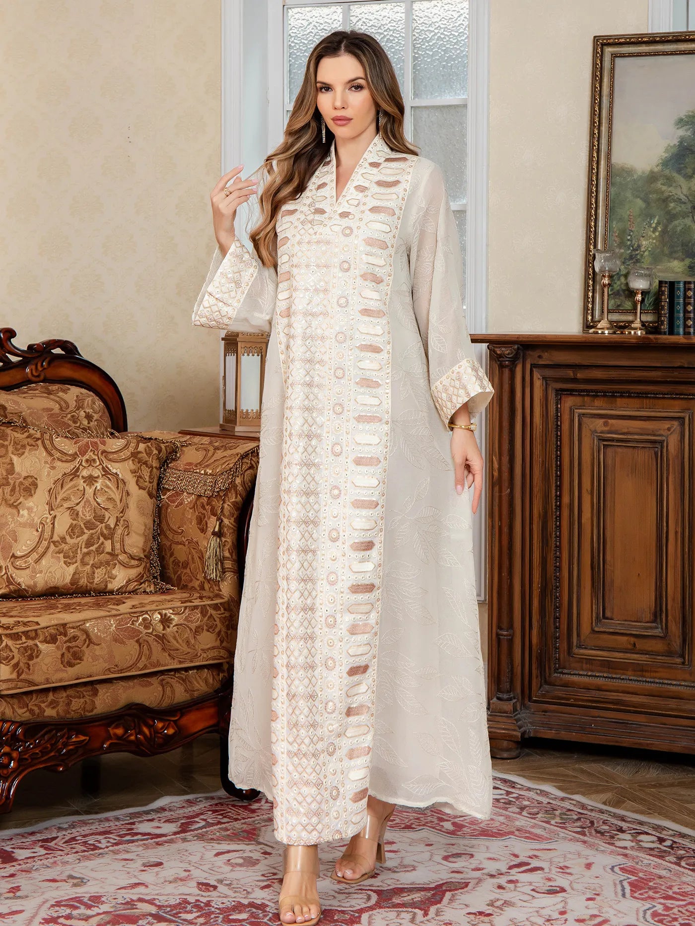 Embroidered Abaya Maxi Dress
