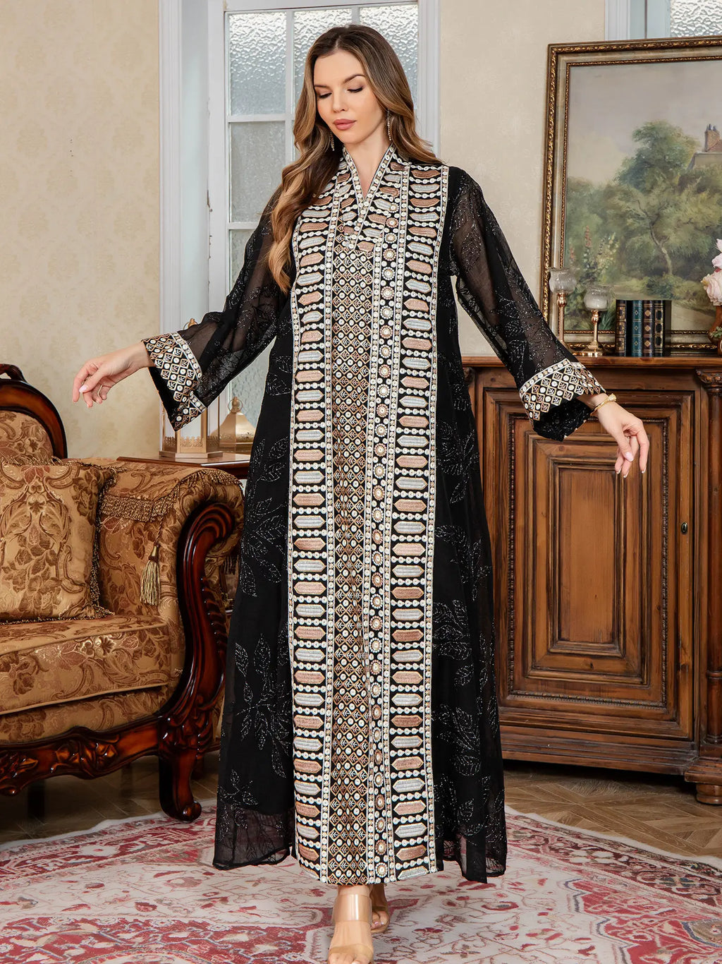 Embroidered Abaya Maxi Dress