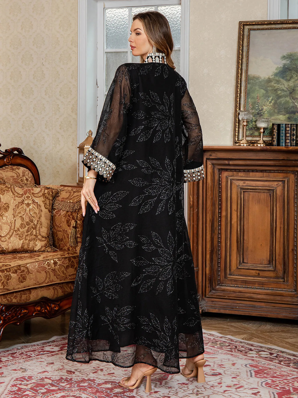 Embroidered Abaya Maxi Dress
