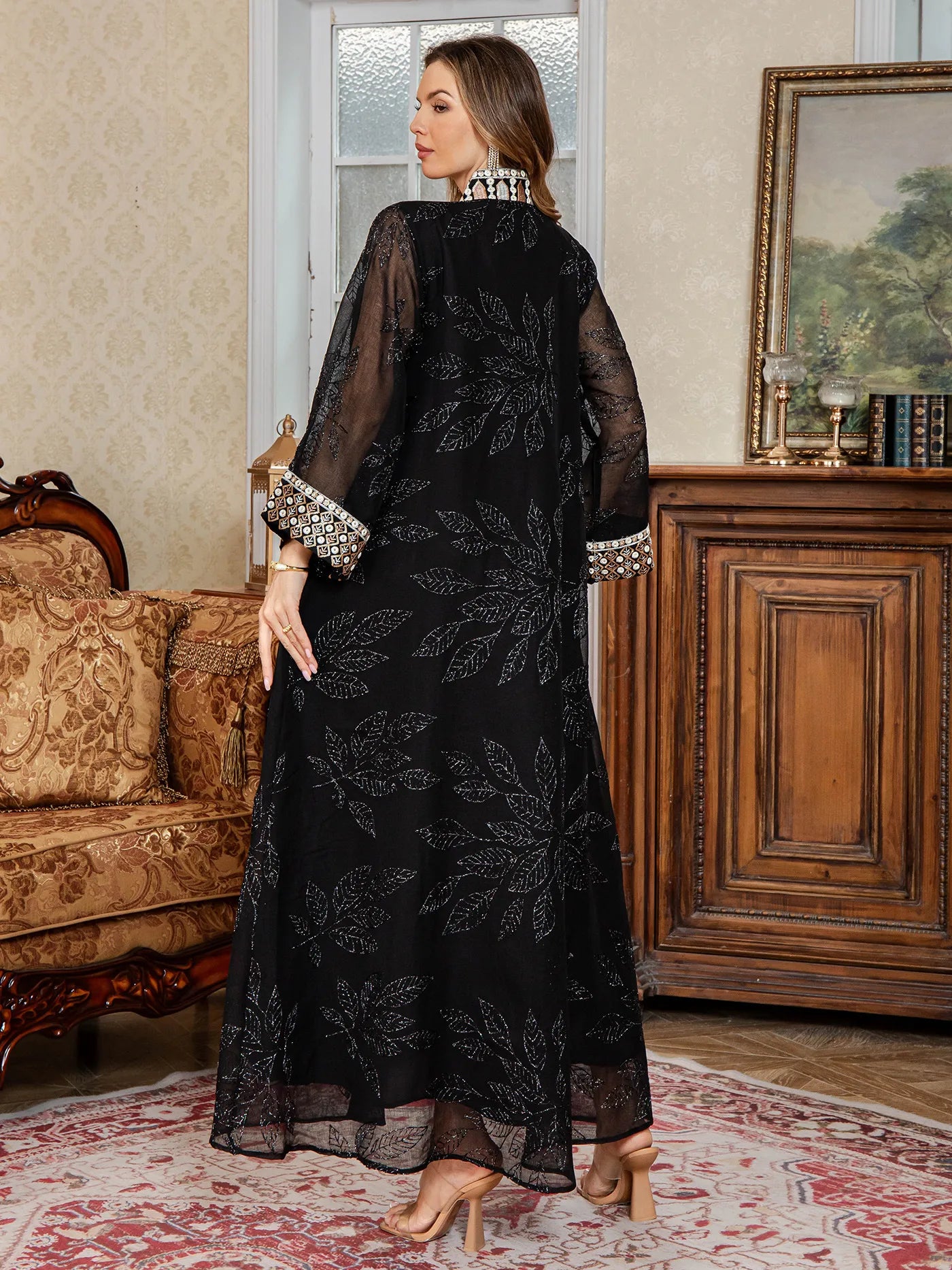 Embroidered Abaya Maxi Dress