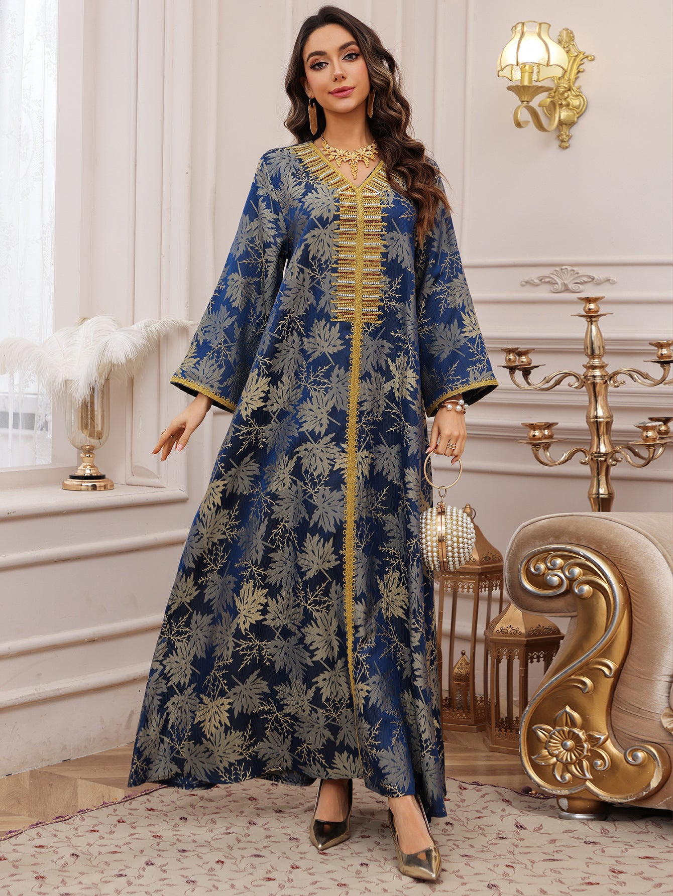 Embroidered Floral Sequin Maxi Dress
