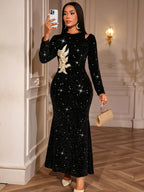 Sequin Round-Neck Maxi Dress