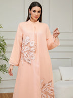 Floral High-Neck Long-Sleeve Maxi Dress