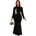 Sequin Round-Neck Maxi Dress for women with round neck and long sleeves
