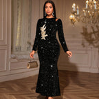 Sequin Round-Neck Maxi Dress