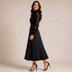 Tie-Neck High-Waist Pleated Maxi Dress