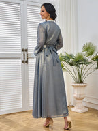 Floral Collar Long-Sleeve Maxi Dress