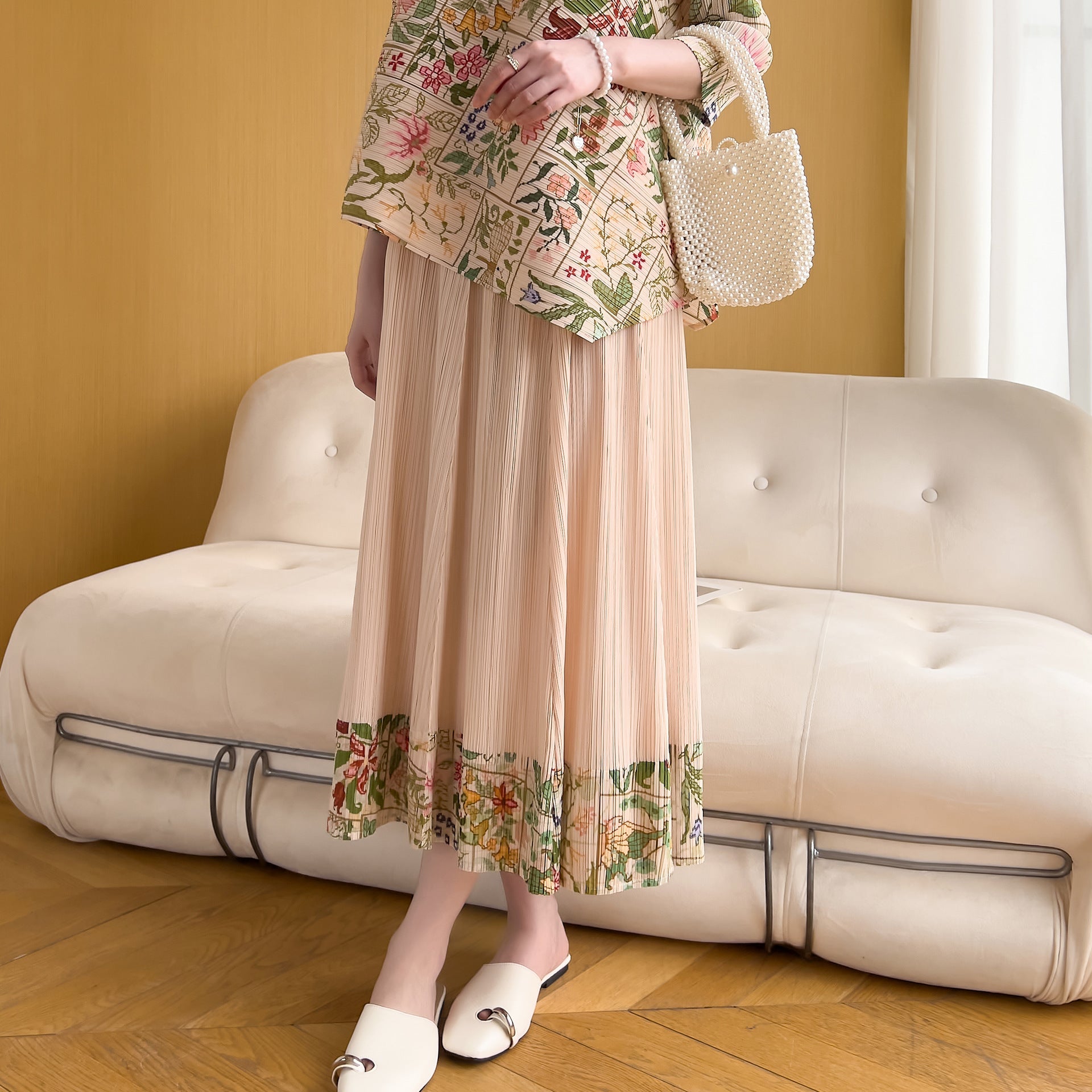 Vilmere floral pleated midi skirt