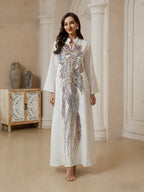 Beaded Mesh Long-Sleeve Maxi Dress