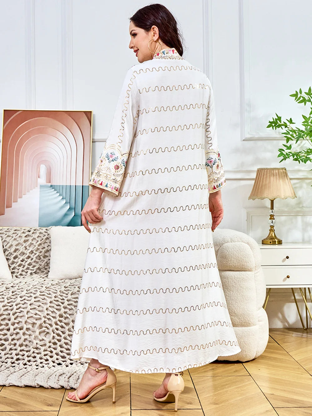 White & Green V-Neck Long-Sleeve Maxi Dress Secondary image