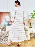 White & Green V-Neck Long-Sleeve Maxi Dress